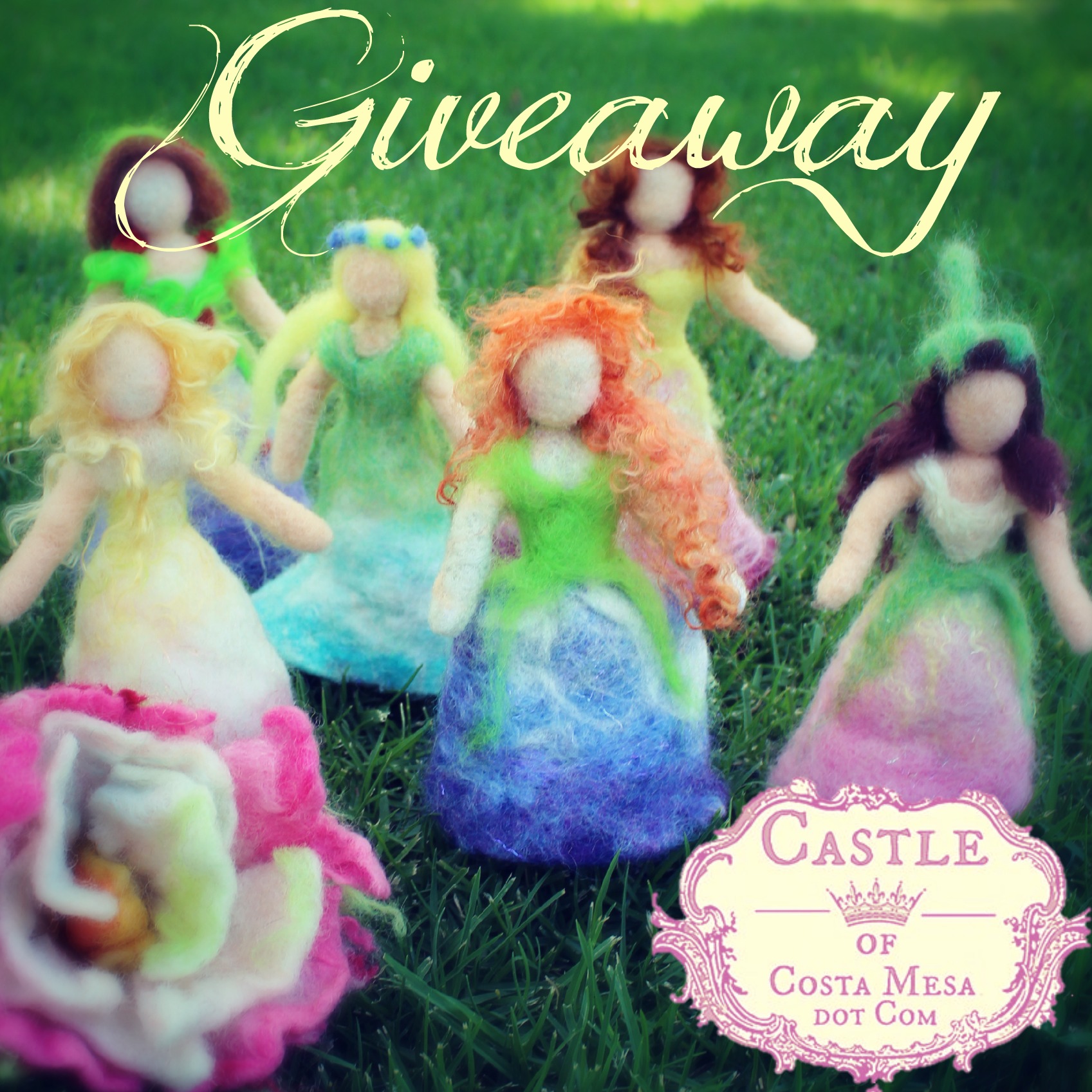 Giveaway! Wet-felted flower fairies Waldorf Spring Nature table top puppet miniature fairy tale dolls by CastleofCostaMesa.Com