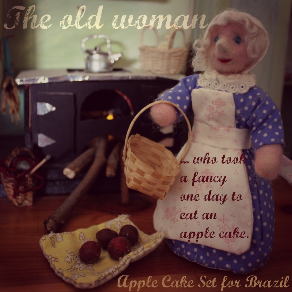 square. The Old Woman who took a fancy one day to eat an apple cake. Apple Cake Table Top Puppet Dolls Set for Brazil