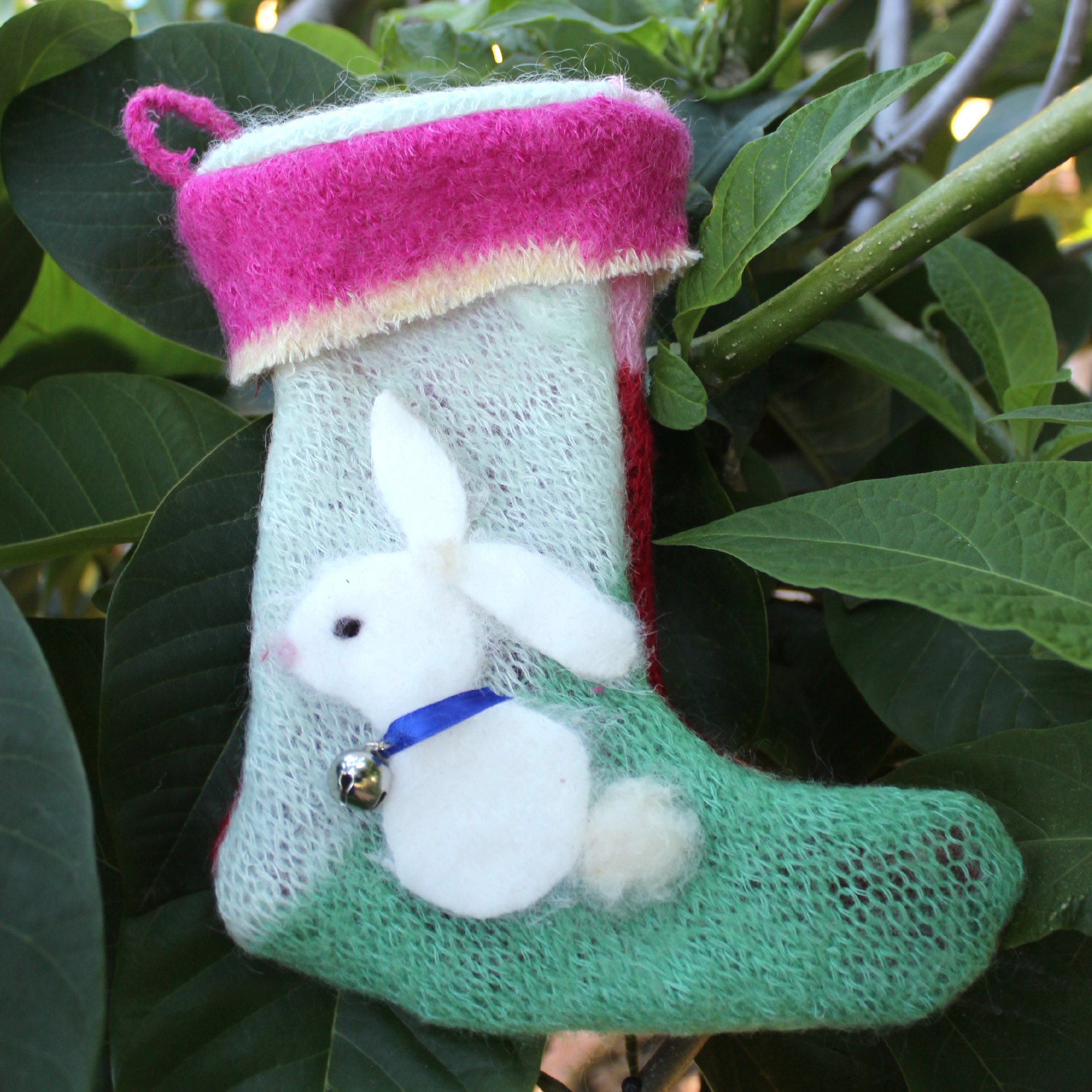 121219 Making boiled wool recycled sweater Christmas stockings. square. Renuka's X'mas stocking