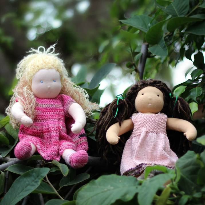 Square. 121107 Kimmy and Luka's 16 in Waldorf dolls on trees