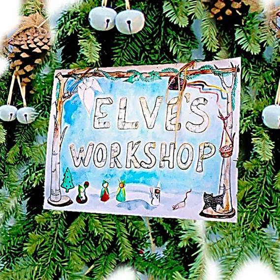 Elves Workshop banner. square.