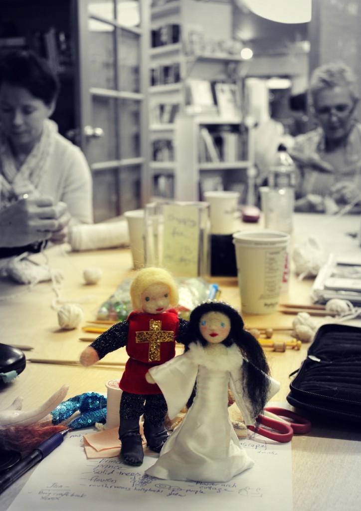 130116 Jzin's handmade dolls. The Knight and The Lady at Craft Group table.