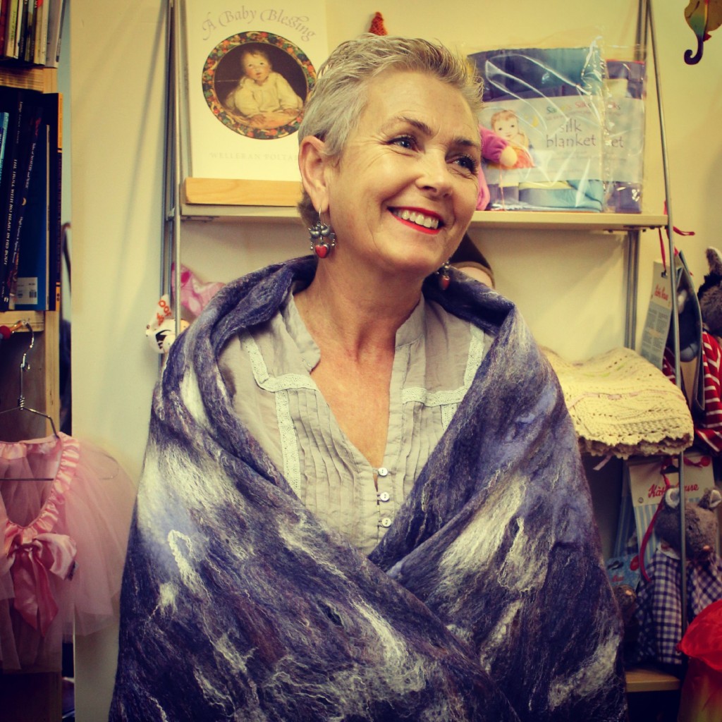 130116 Rachel Skelly wrapped in Art Felt shawl.