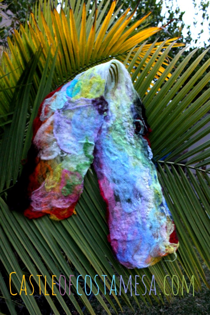 130123 Jzin's first Artfelt scarf craft project drying on palm tree