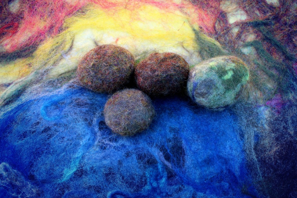 130130 Wet felted pebbles into lakeside rocks