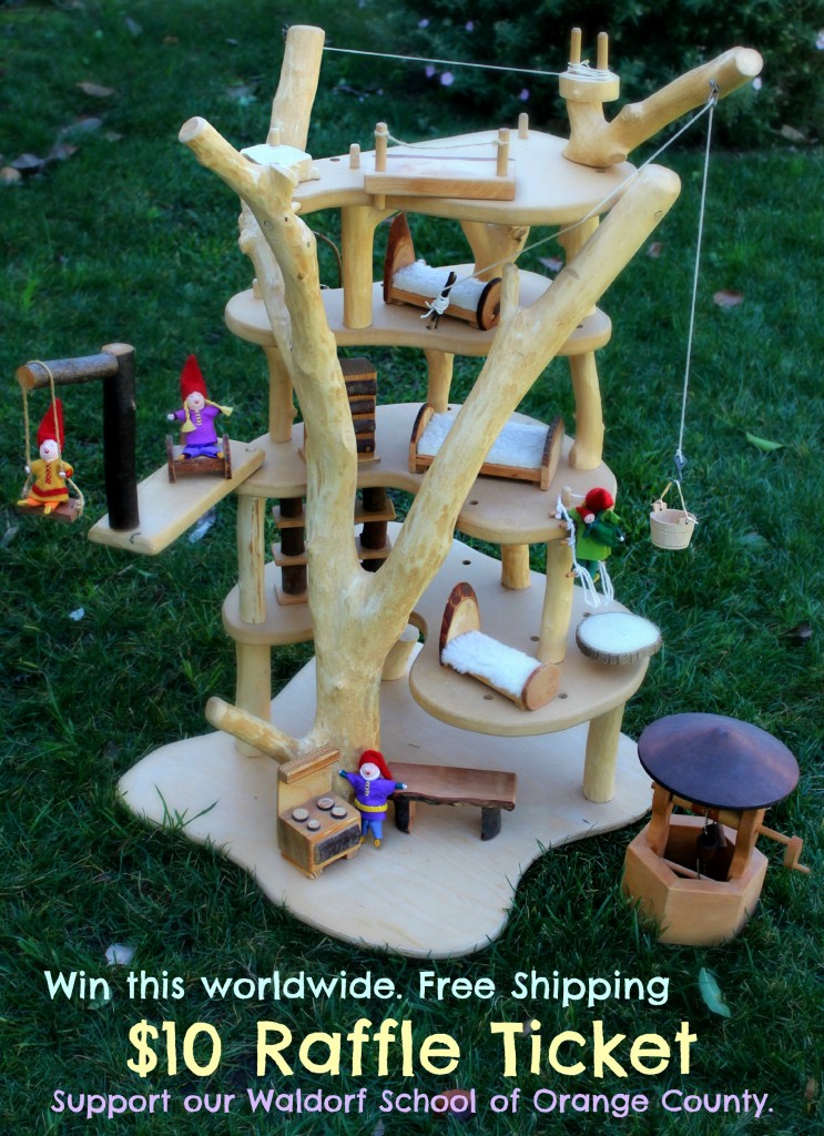 130226 Worldwide Raffle $10 Free Shipping. Support our Waldorf School of Orange County. Magic Wooden Tree House with miniature doll family with words.