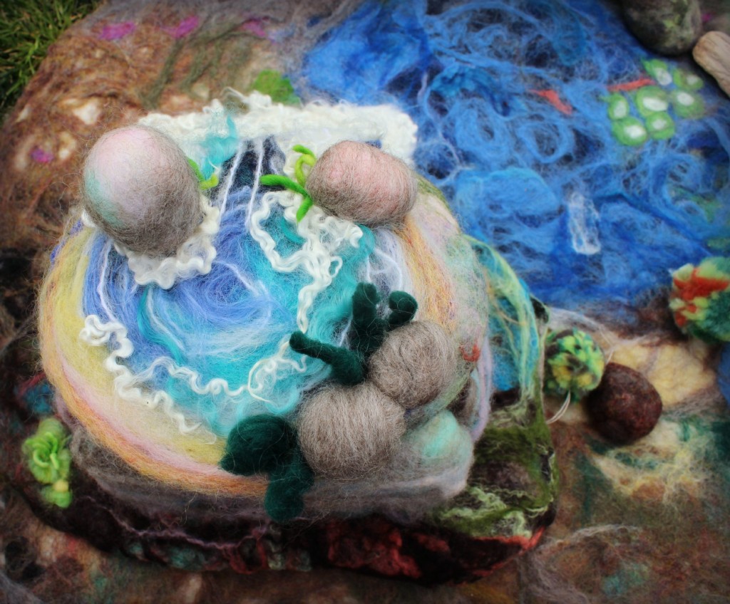 130205 Needle-felted Well spring atop waterfall mountain