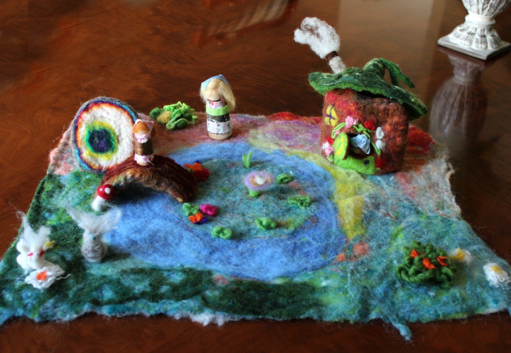 130404 Anicka's first wool felted handmade playscape with little peg dolls 2