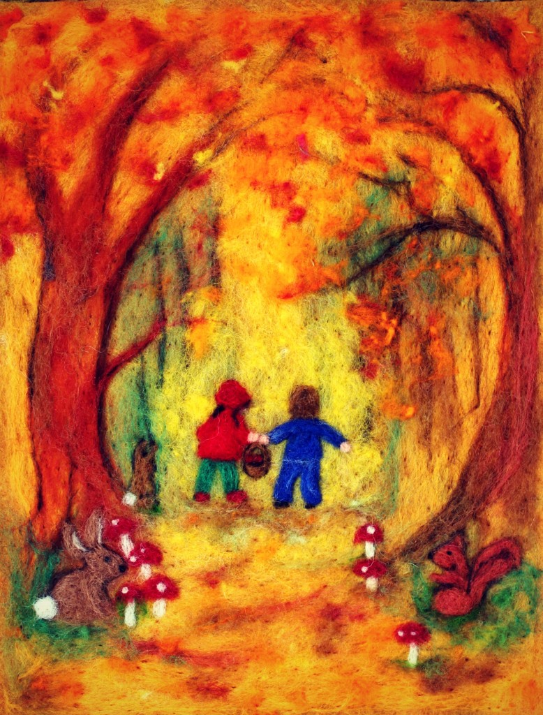 130501 Cathrine Ji's needle-felted fall Hansel and Gretel in the woods picture