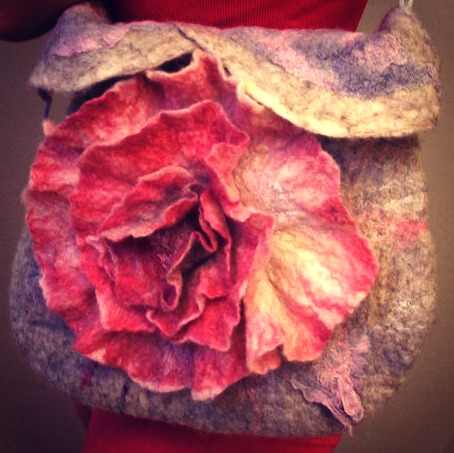 130501 cropped floral bag Nuno Felted bag Shabby pink rose Felted Purse OOAK by beatassoul, $99.00