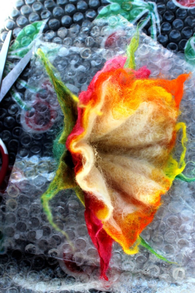 130530 My wet-felted flower ready for cutting and shaping
