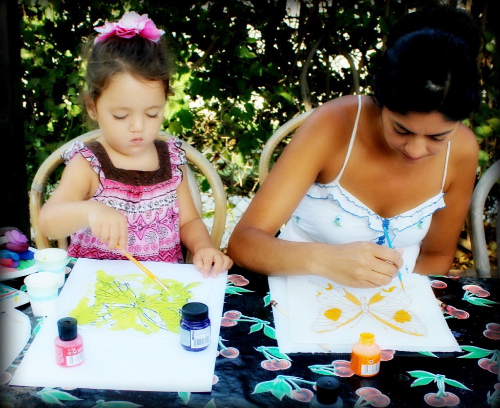 130910 Yvonne and Valentina mother and daughter silk painting butterflies