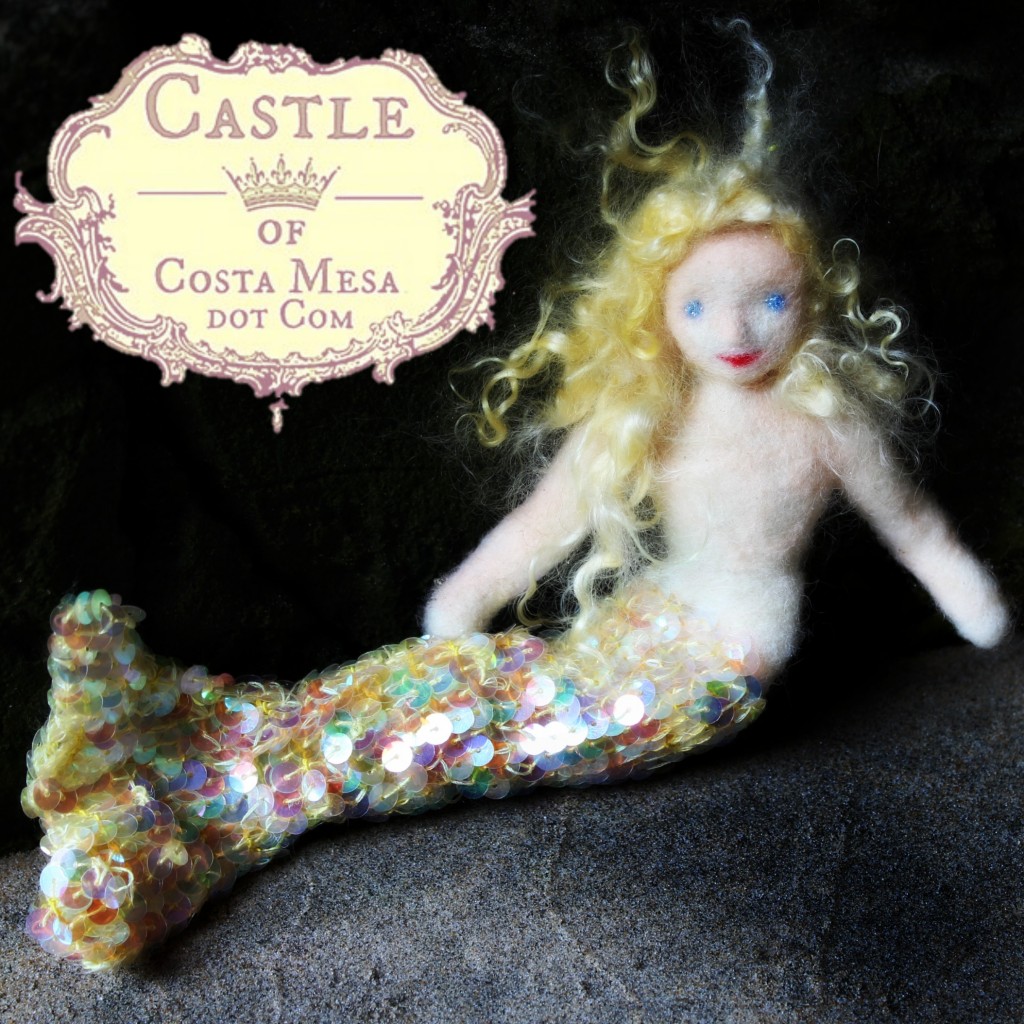 130913 Southern Californian handmade needle-felted blonde Mermaid Sunshine in a cave. Square cropped.