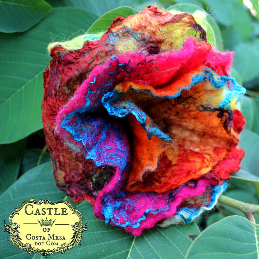 130918 Single flower. Jzin's first wet-felted flowers using mawata silk hankies