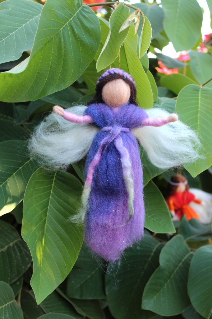 130924 Heather's lavendar pulled wool fairy made in the morning at craft group.