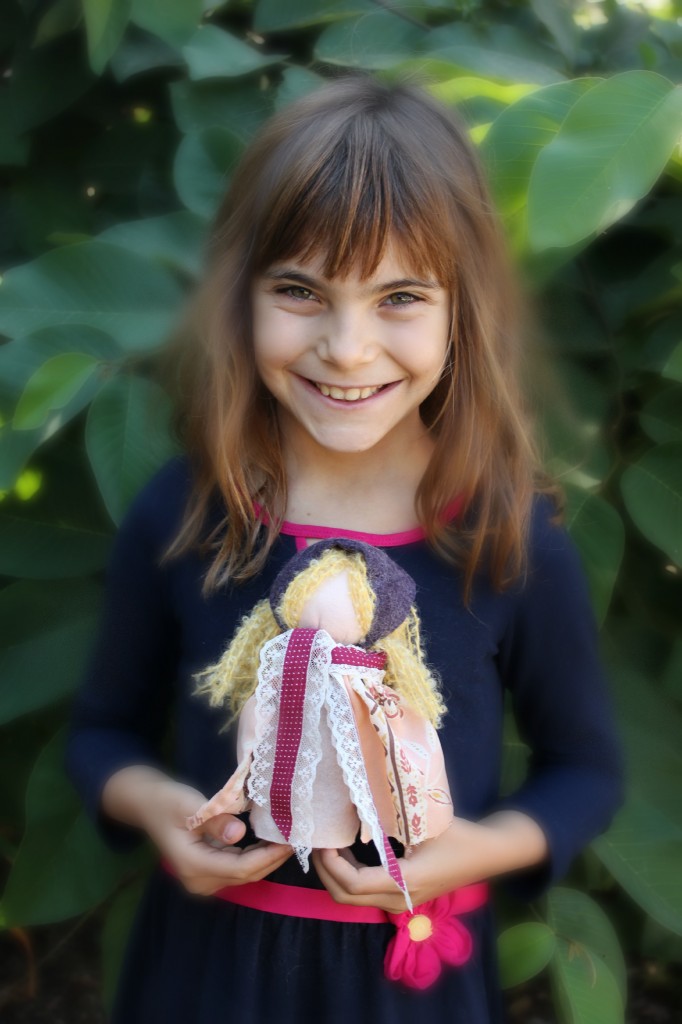 131001 Anicka with her handmade Czech peasant table top puppet doll