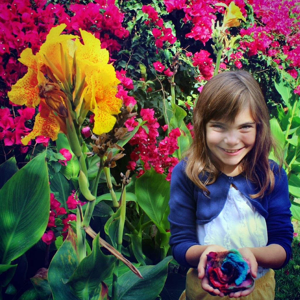 131007 Anicka holding the flower she handmade this morning