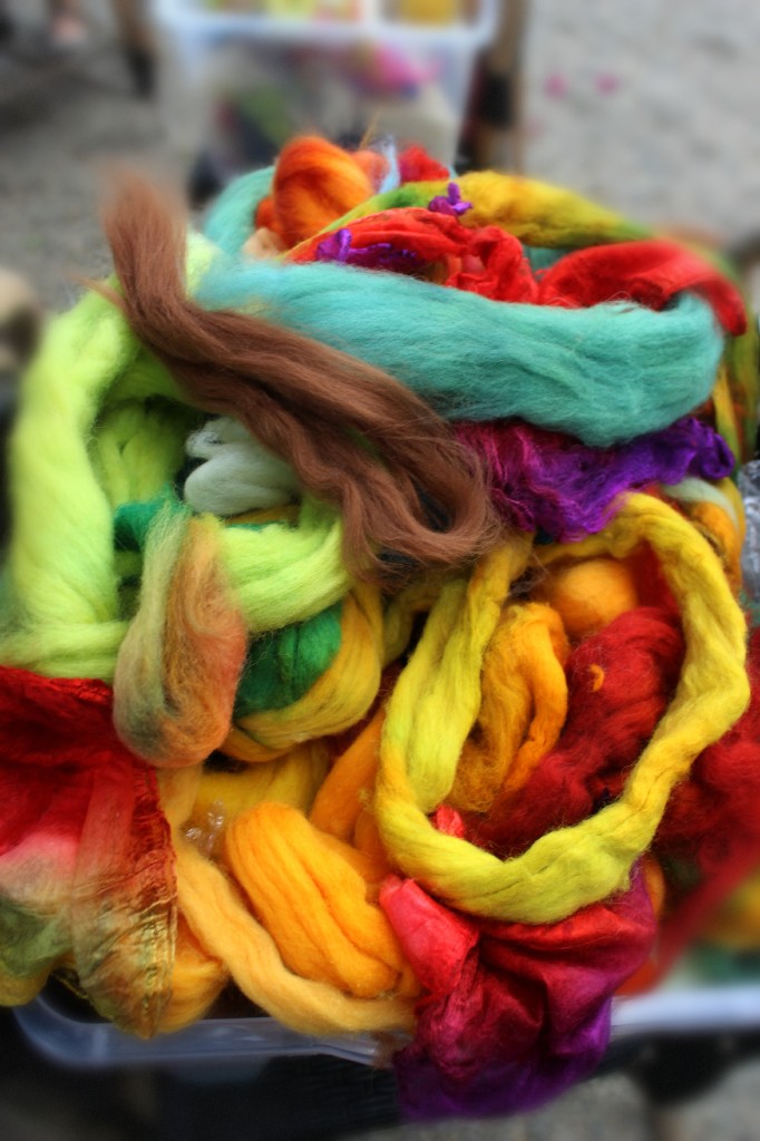 131007 big colorful bin of hand dyed wool rovings by Christine Newell