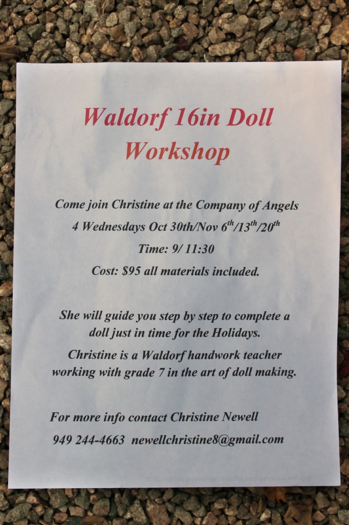 131015 Flyer for Christine Newell's next Waldorf 16 inch Doll Workshop.