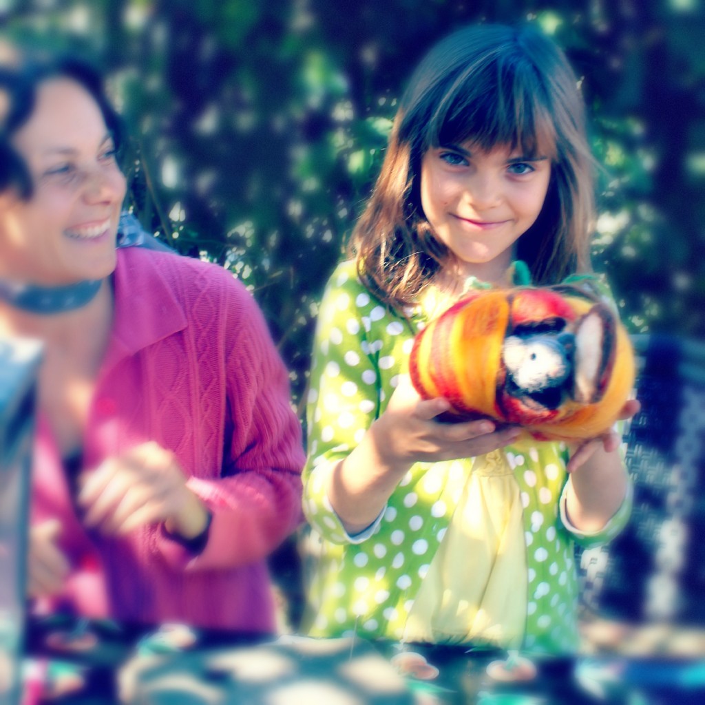 131015 Hurray! Alena and Anicka completed their felted mouse in a pumpkin craft project