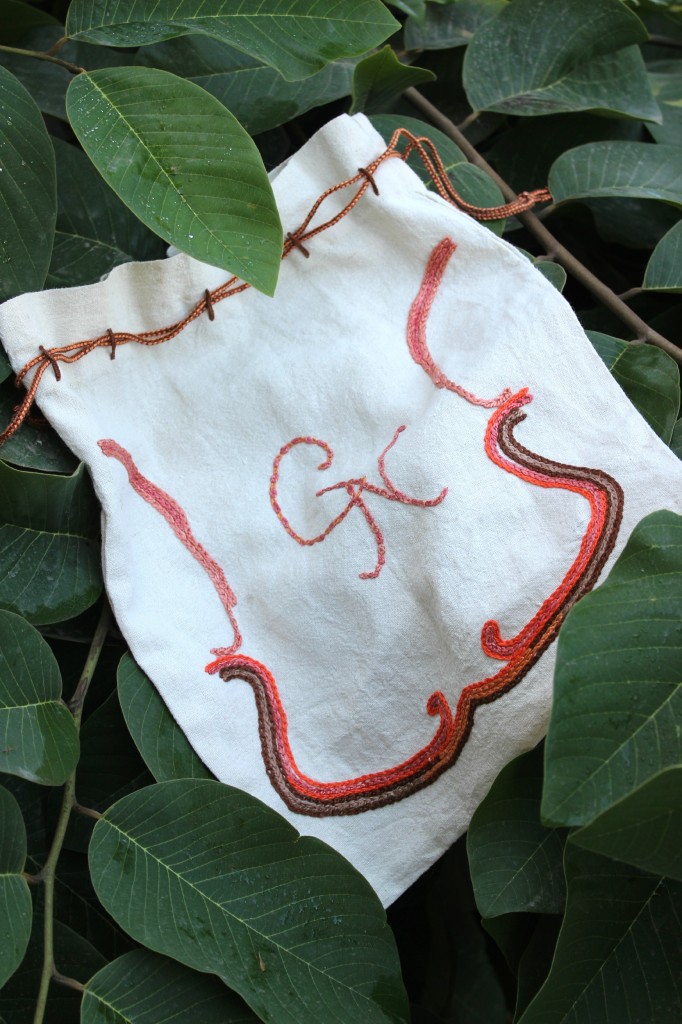 131029 Waldorf Grade 4 Hand Embroidered chain-stitched sack bag sample.