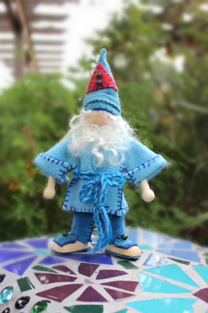 131112 Josephines's blue winter gnome in his pointy hat and blue suit