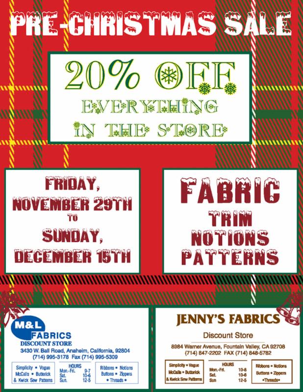 131126  Jenny's Fabric 20 percent off sale 2013