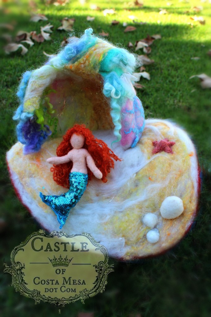 131201 Needle-felted Mermaid in front of open cave