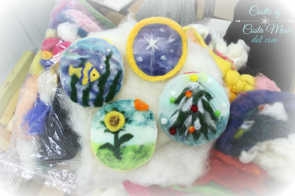 131203 4 needle-felted pictures as Christmas Tree ornaments completed at craft group this morning