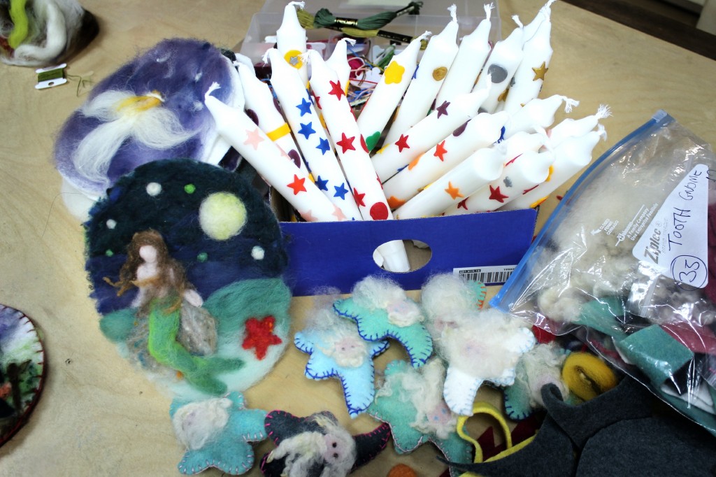 131203 Some items handmade for the Elves Workshop at this weekend's Winter Festival including mermaid felt picture tooth gnome and decorated candles