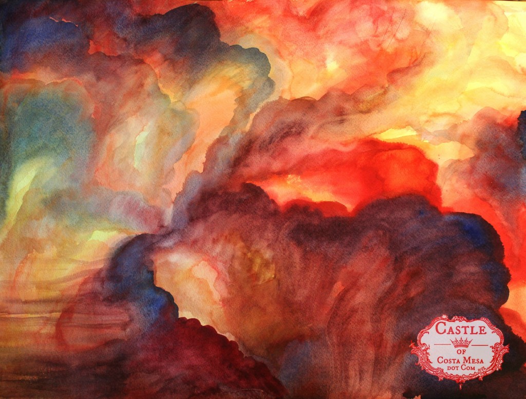 130315 Feb 2012 Entrails of the Polite One. acrylic on dry paper red clouds with logo