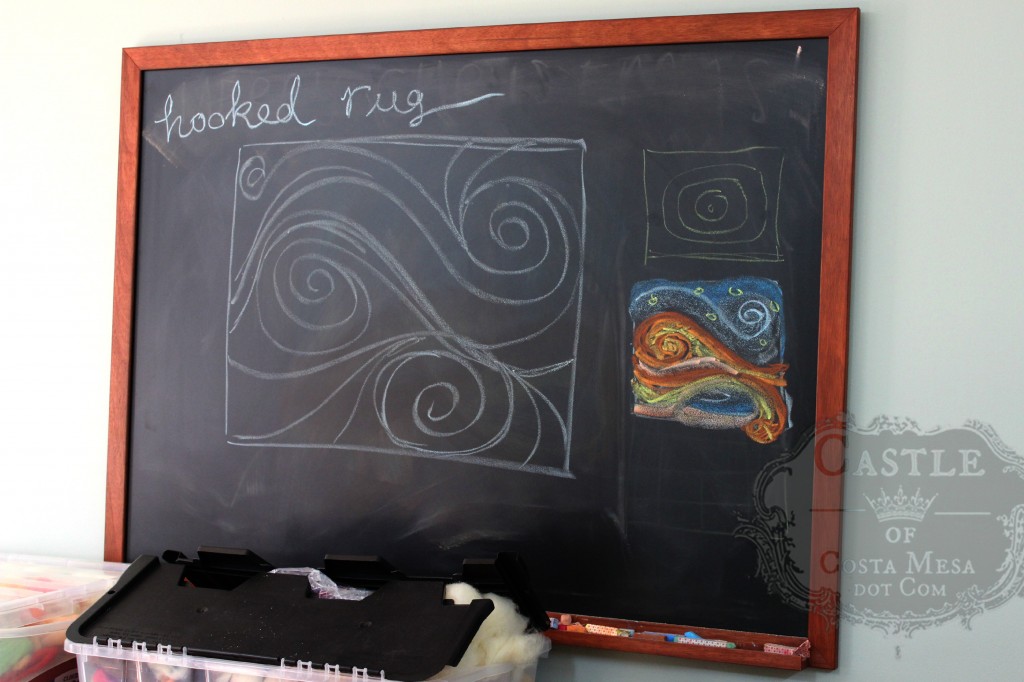 140107 Preliminary chalk board sketch for hooked rug design no color