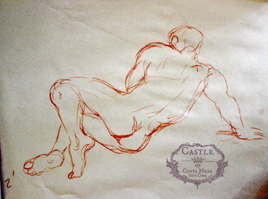 140131 Hero knocked off his feet. 2 minute sketch. Yoni the Jew. Life model academic nude at FMA studio, Costa Mesa