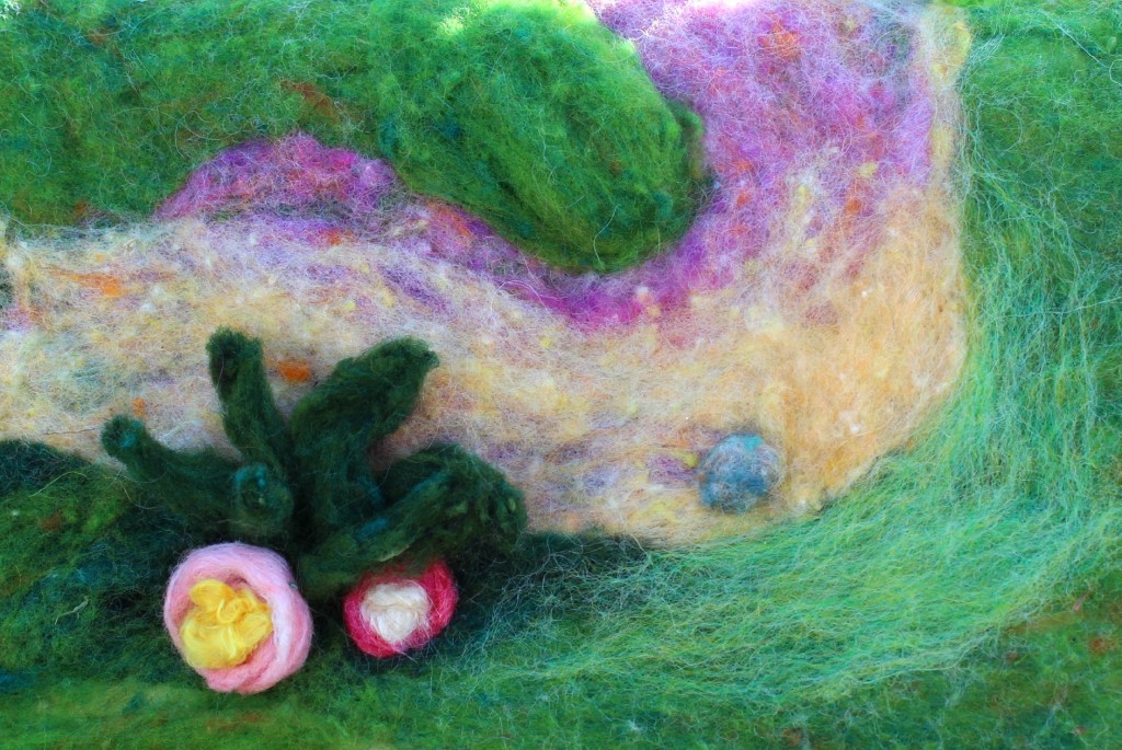 140210 Detail of Moat playscape showing mulberry silk felted flower details