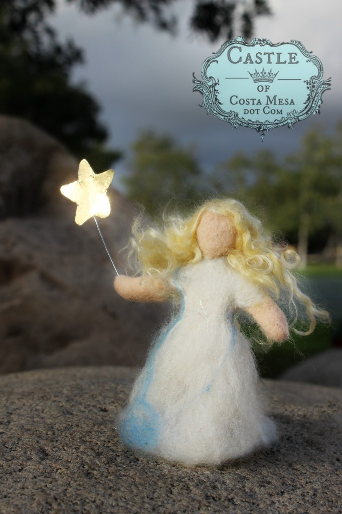 140303 Needle-felted Fairy Child with sparkly magic wand in Cloudy weather. 