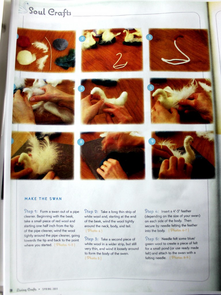 140211 Spring 2011 Living Crafts Magazine Marga Donkers' Needle-felted swan photo tutorial