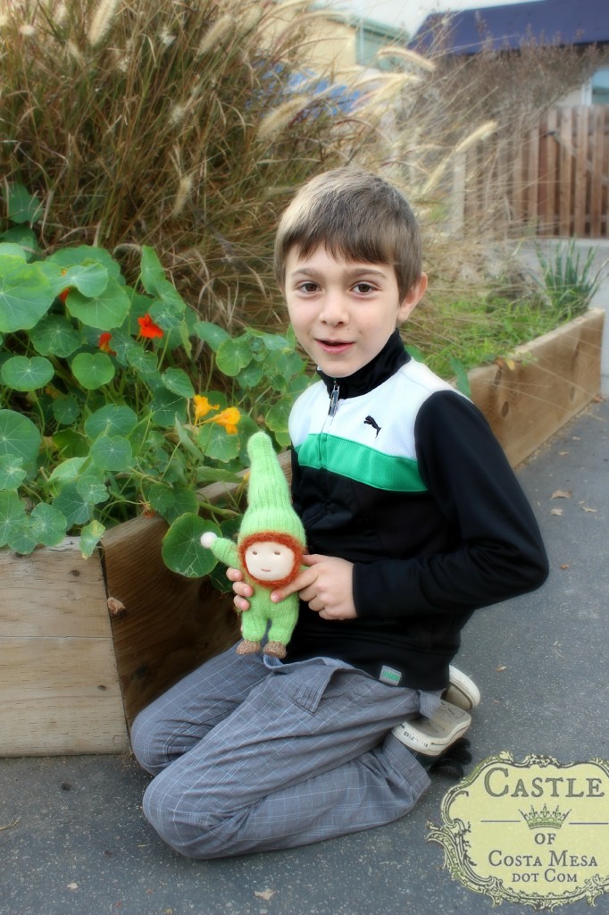 140226 Sonia's kindergartener with his mommy handmade gnome, Gnomer
