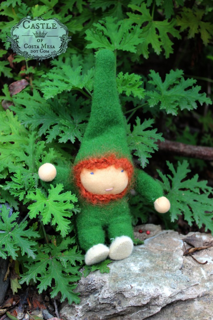 140304 Joanne's sewn ore gnome in green wool cashmere recycled sweater