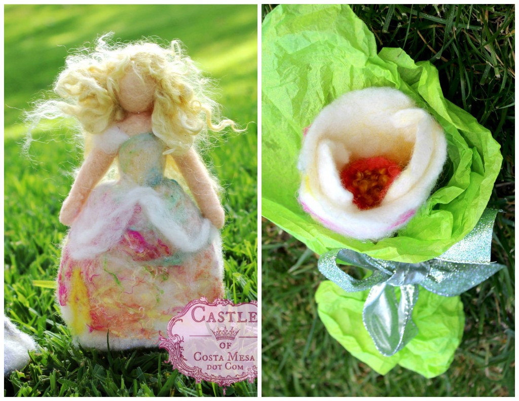140327 Little Apple Blossom Flower Fairy with wild blonde golden hair  mini bouquet nosegay diptych