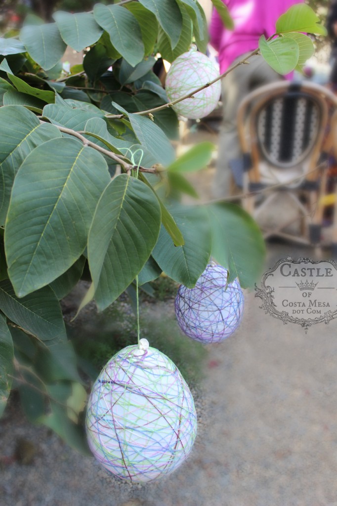 140408 3 sugar lace egg with balloon hanging on tree and drying