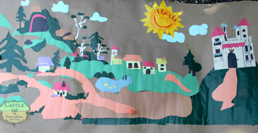 140408 Gisela puppet show backdrop with castle, town and paths