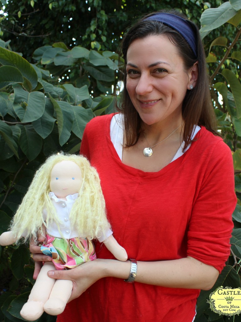 140408 Heather and her handmade Waldorf 16 inch blonde girl doll for her daughter