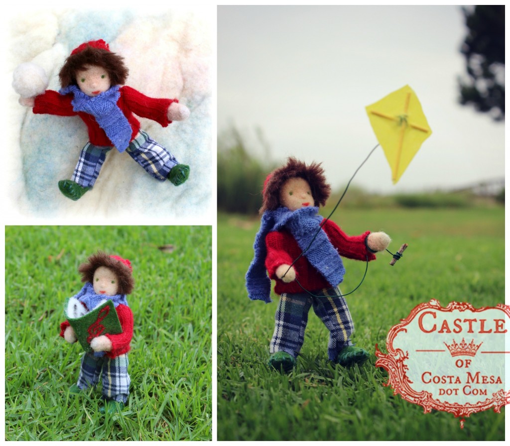 140905 Kite Boy / Birthday boy / Snow Ball Boy /Caroller etc. Fall and Winter Season Table Doll by Castle of Costa Mesa.