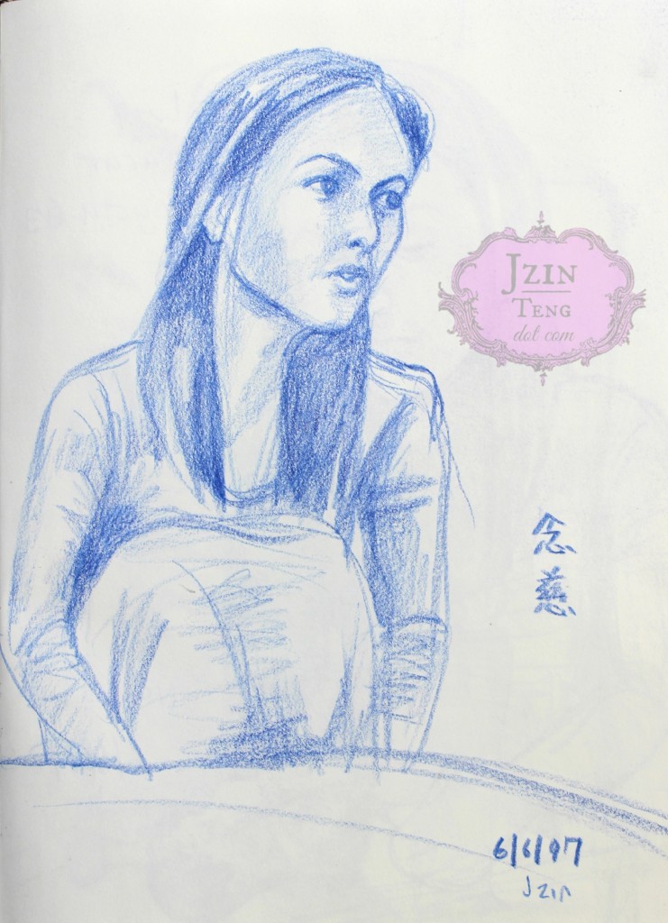 970606 Nienchtze mid sentence quick pencil sketch 2