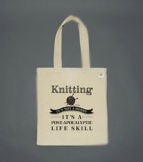 CastleofCostaMesa.Com Knitting - It's not a hobby, it's a post-apocalyptic life skill tote bag natural canvas.