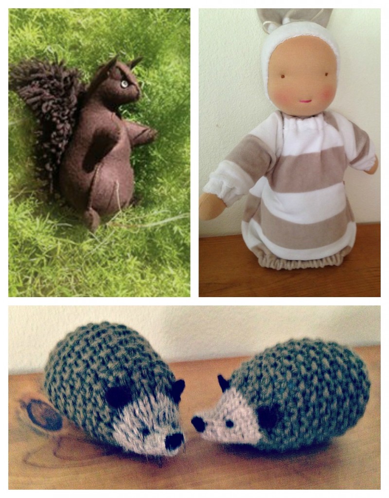 141008 Phyllis Gilmer felt squirrel heavy baby knitted hedgehogs Waldorf playgroup early childhood toys