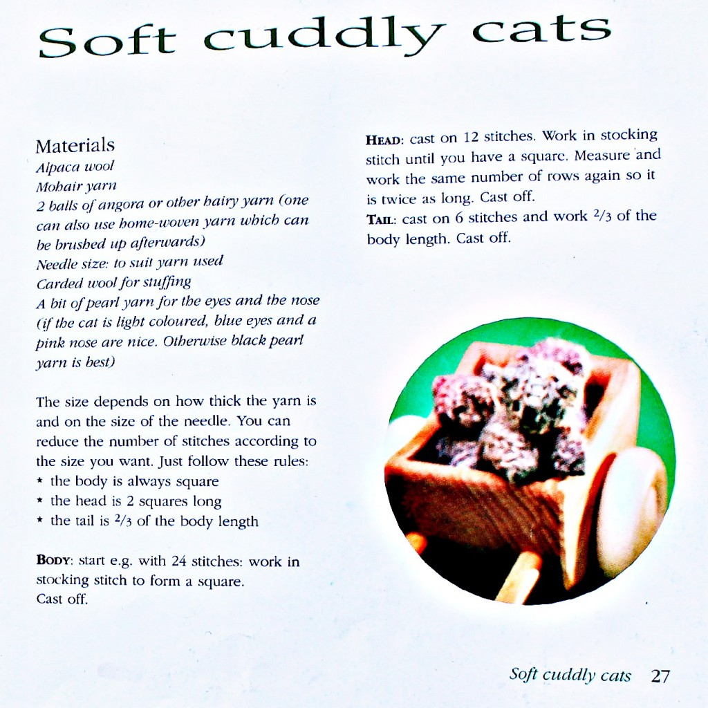 141008 Waldorf Soft and Cuddly Cats knitted pattern page 27 from Knitted Animals by Anne-Dorthe Grigaff