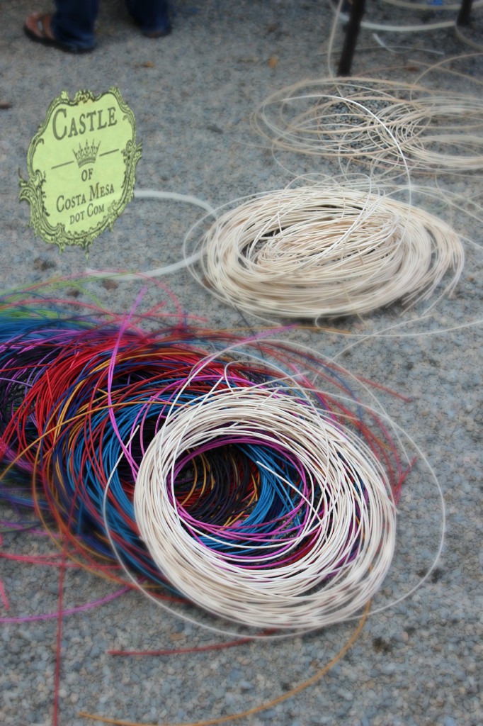 141027 Christine prepared basket weaving supplies including colorful dyed and undyed canes and reeds