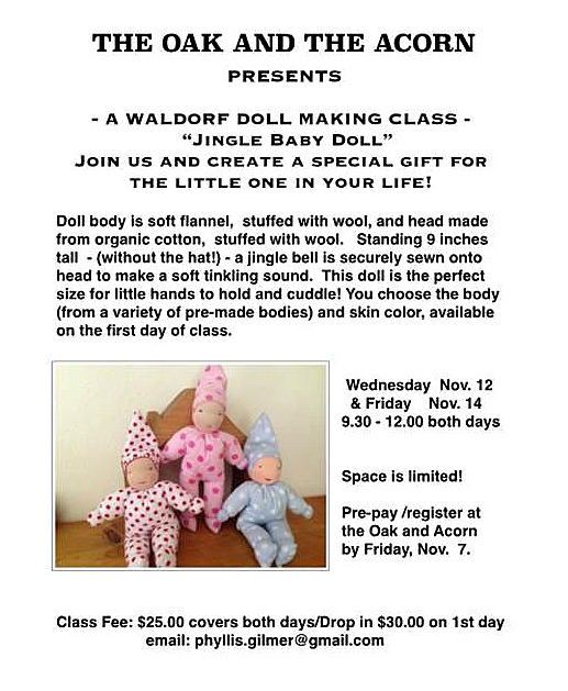 141114 Phyllis Gilmer Journey School Doll Workshop Jingle Baby Oak and Acorn