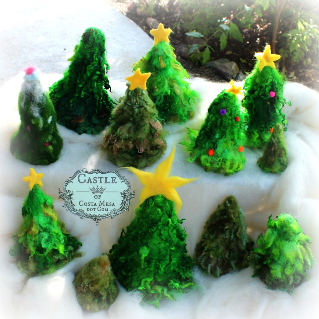 141110 Craft group group photo of needle-felted felt Christmas Tree project with Christine Newell.